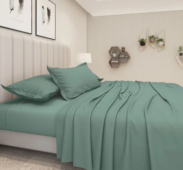 600TC Luxury King Size Pure Cotton Solid Bedsheet Set (Teal)