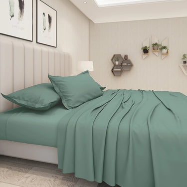 600TC Luxury King Size Pure Cotton Solid Bedsheet Set (Teal)