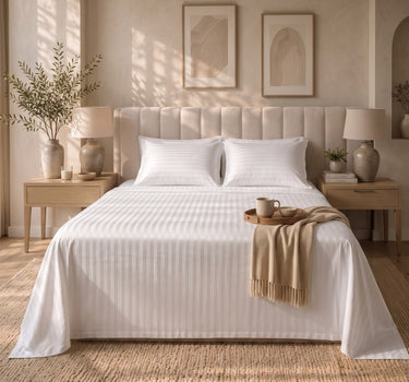 Simple Living 210 TC Satin Striped Flat Cotton Bedsheet Set