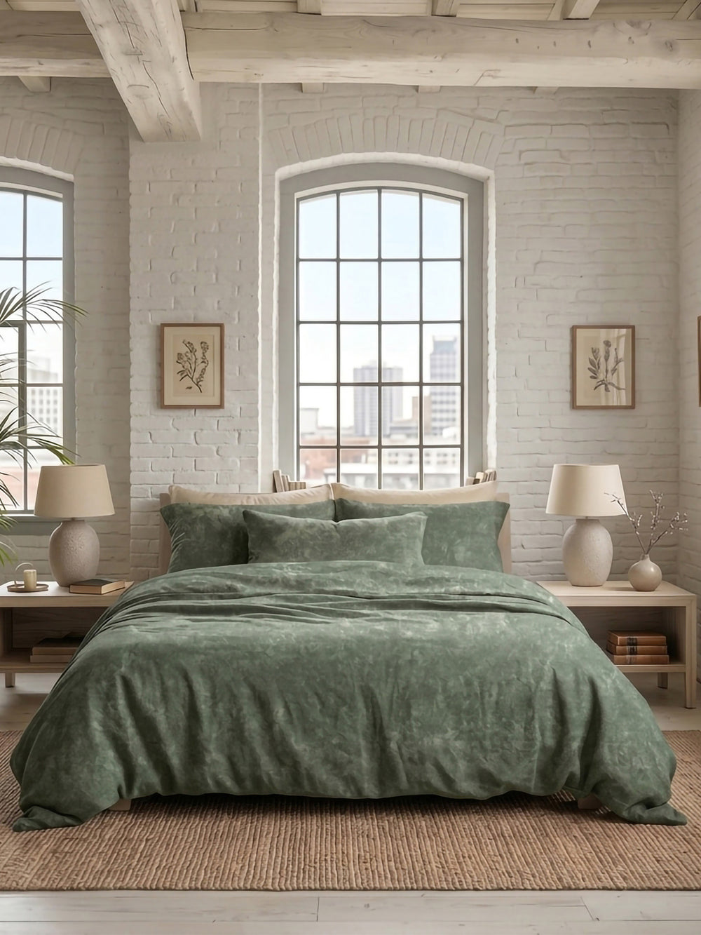 LABHAM Acid Wash 200TC NaturaSoft bedsheet in Bedsheet Set With 2 Matching Pillow Covers - King Size, styled on a king bed