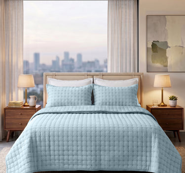 SOLACE 300GSM Cross Stitch Embroidered Quilt Bed Cover Set with 2 Pillow Covers – King Size