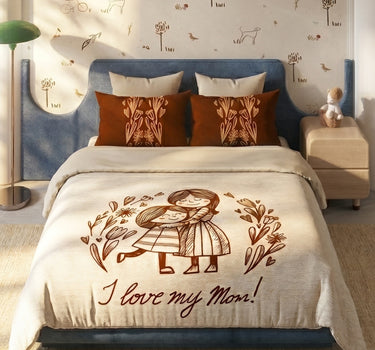 LABHAM Happy Home 200TC Natura Soft I Love Mom Print Beige Bedsheet Set With 2 Matching Pillow Covers - King Size