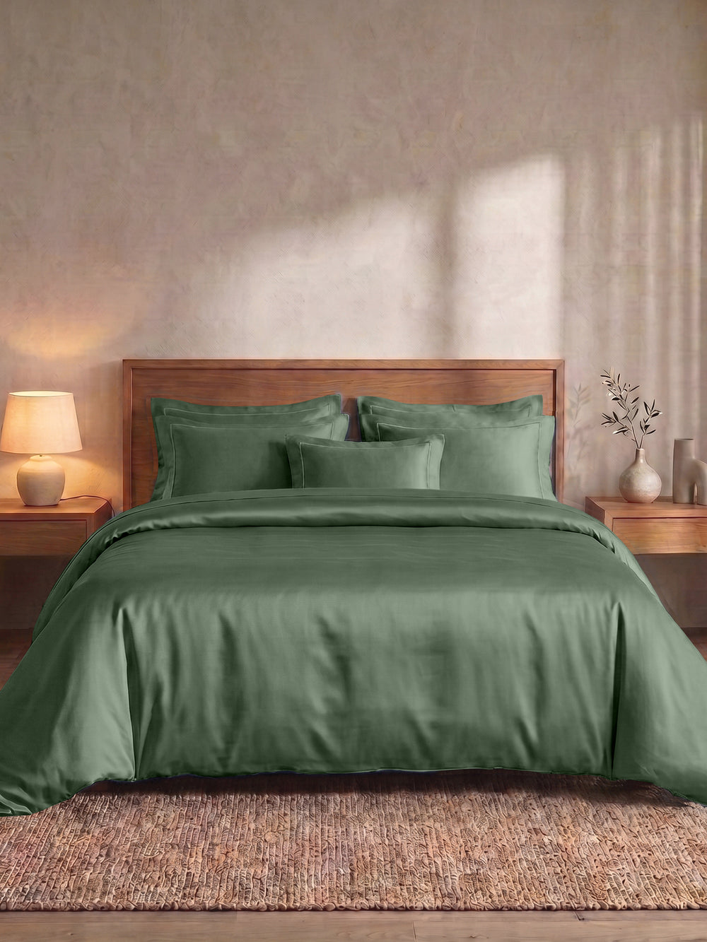 LABHAM 400TC bamboo bedsheet in Ivory, styled on a king bed