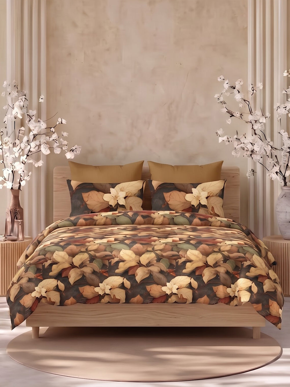 LABHAM Flora Fauna 200TC NaturaSoft bedsheet in Bedsheet Set With 2 Matching Pillow Covers - King Size, styled on a king bed