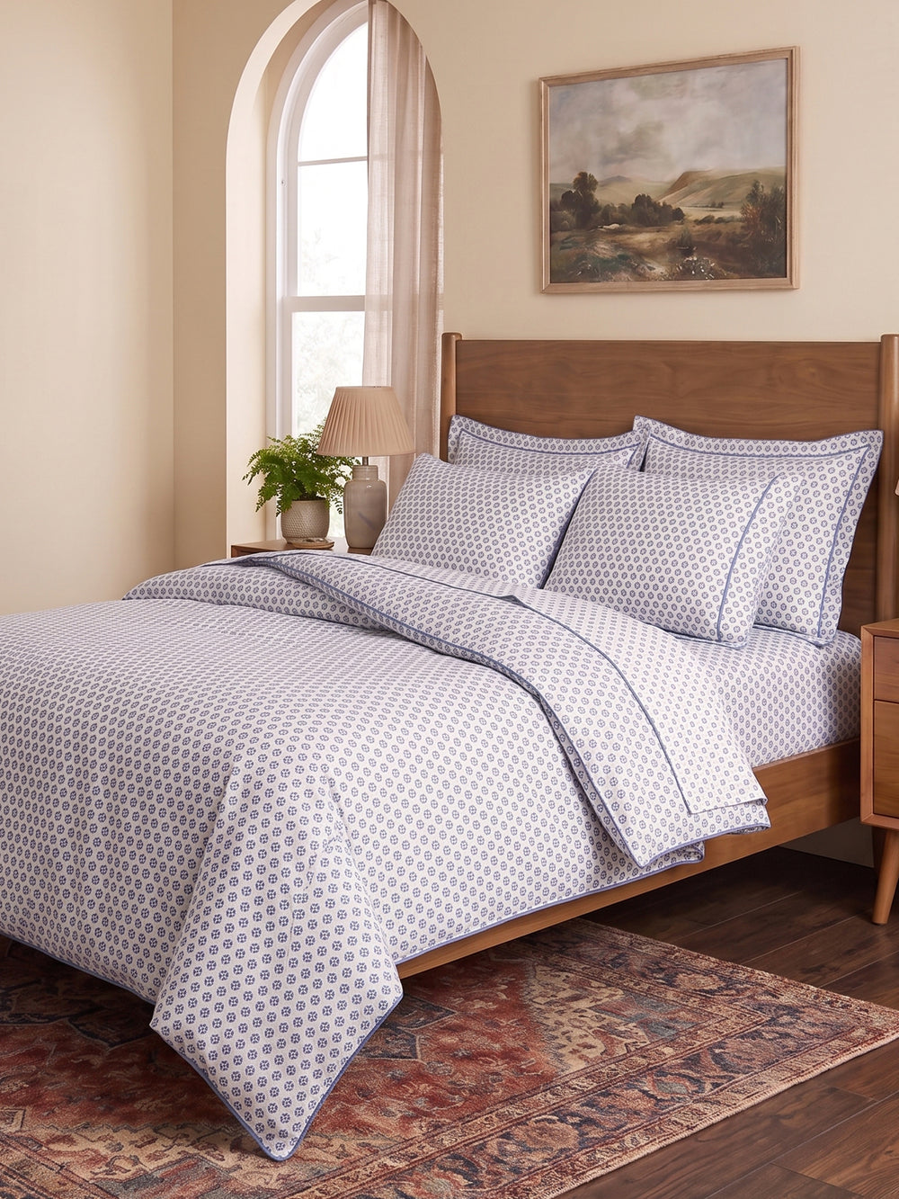 LABHAM Hemline 500TC bedsheet in Signature Print print, styled on a king bed
