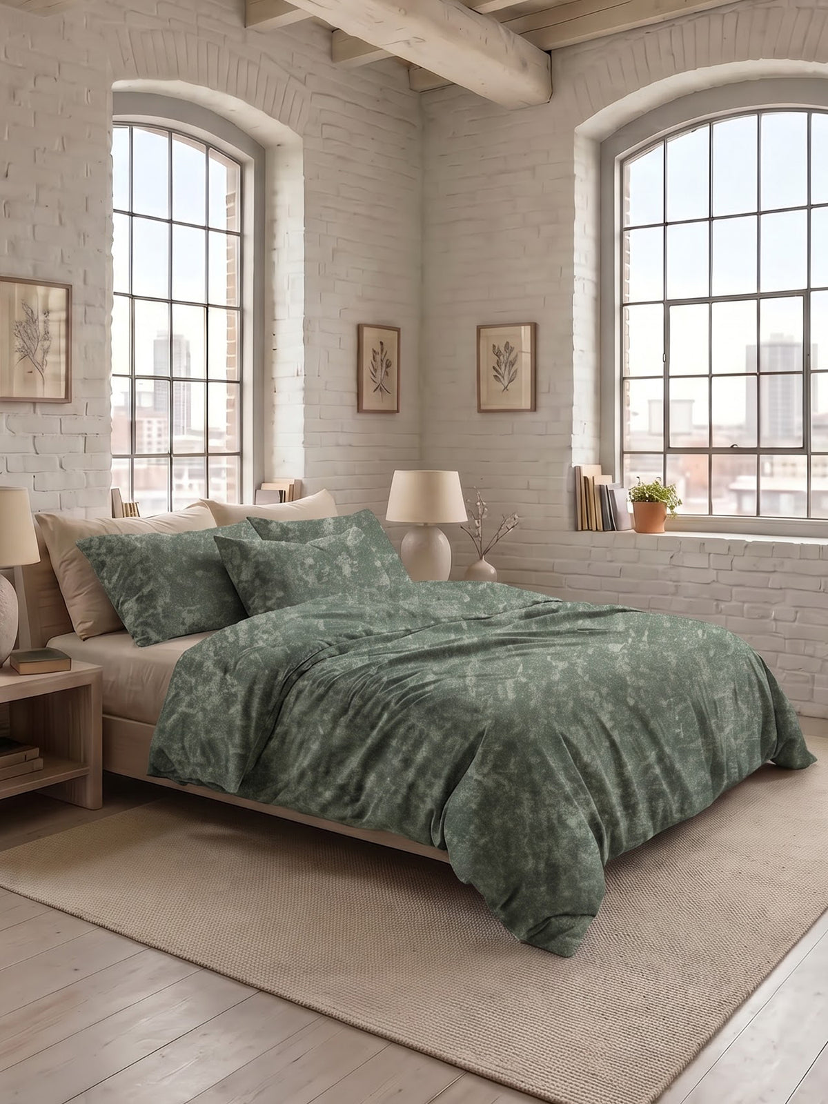 LABHAM Acid Wash 200TC Natura Soft Bedsheet Set With 2 Matching Pillow Covers - King Size