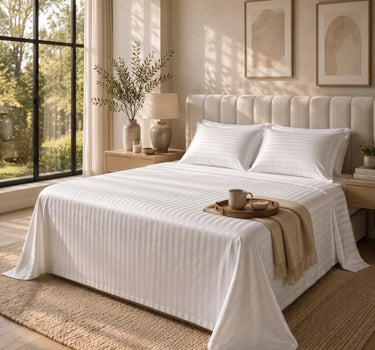 Simple Living 210 TC Satin Striped Flat Cotton Bedsheet Set