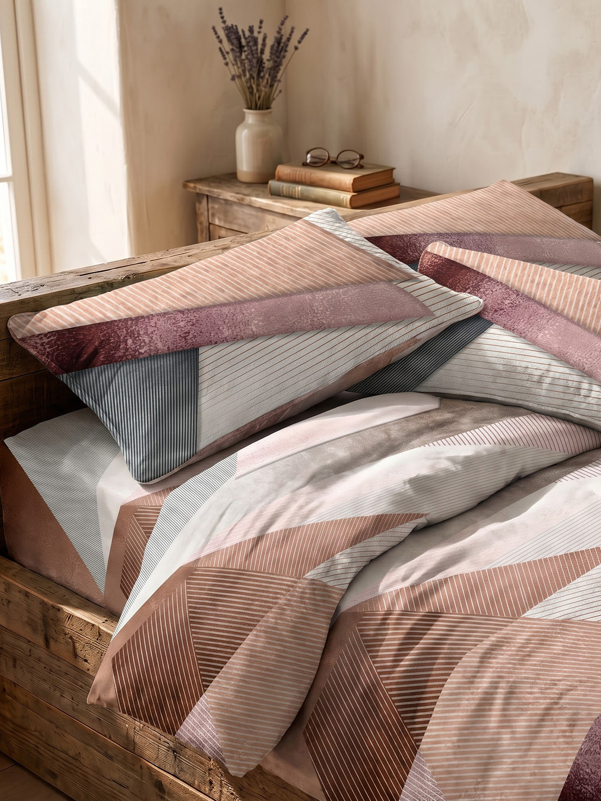 LABHAM Abstract 200TC Natura Soft Bedsheet Set With 2 Matching Pillow Covers - King Size