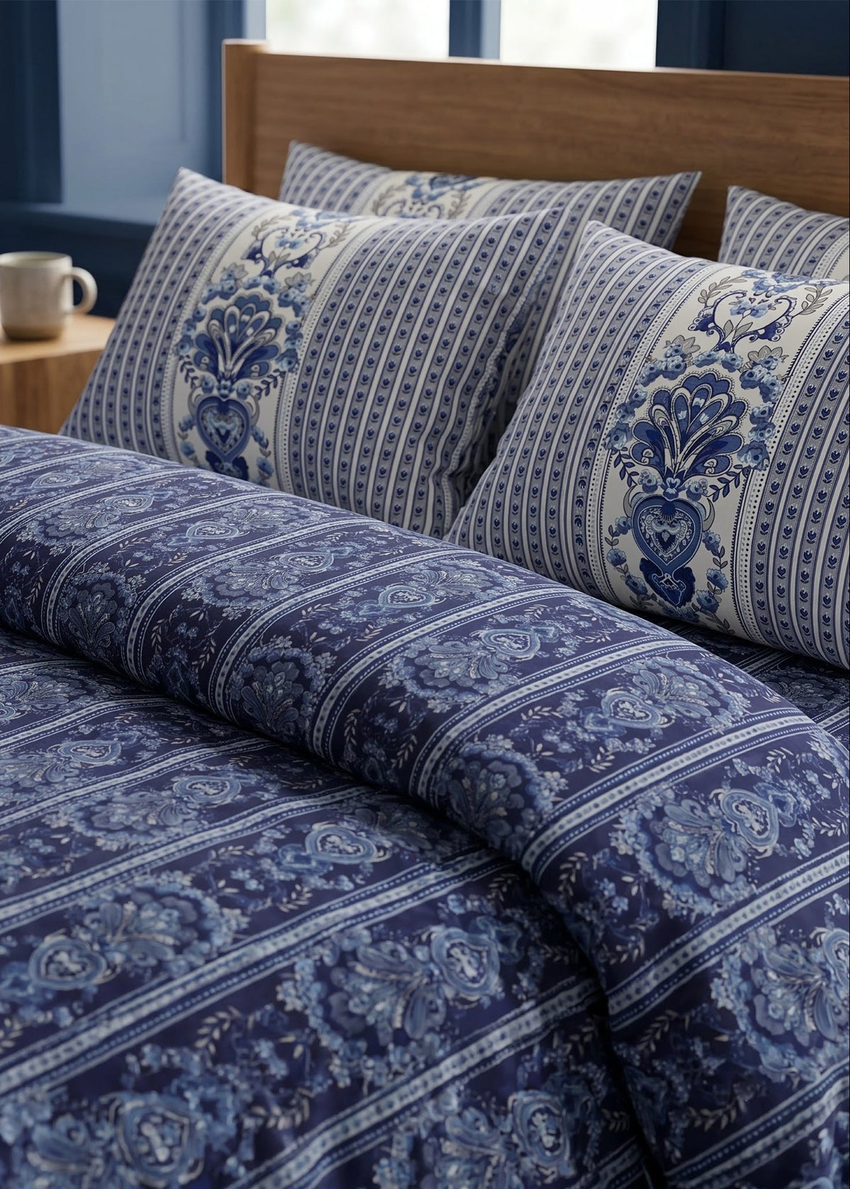 LABHAM Indigo 200TC Natura Soft Bedsheet Set With 2 Matching Pillow Covers - King Size