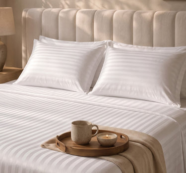 Simple Living 210 TC Satin Striped Flat Cotton Bedsheet Set