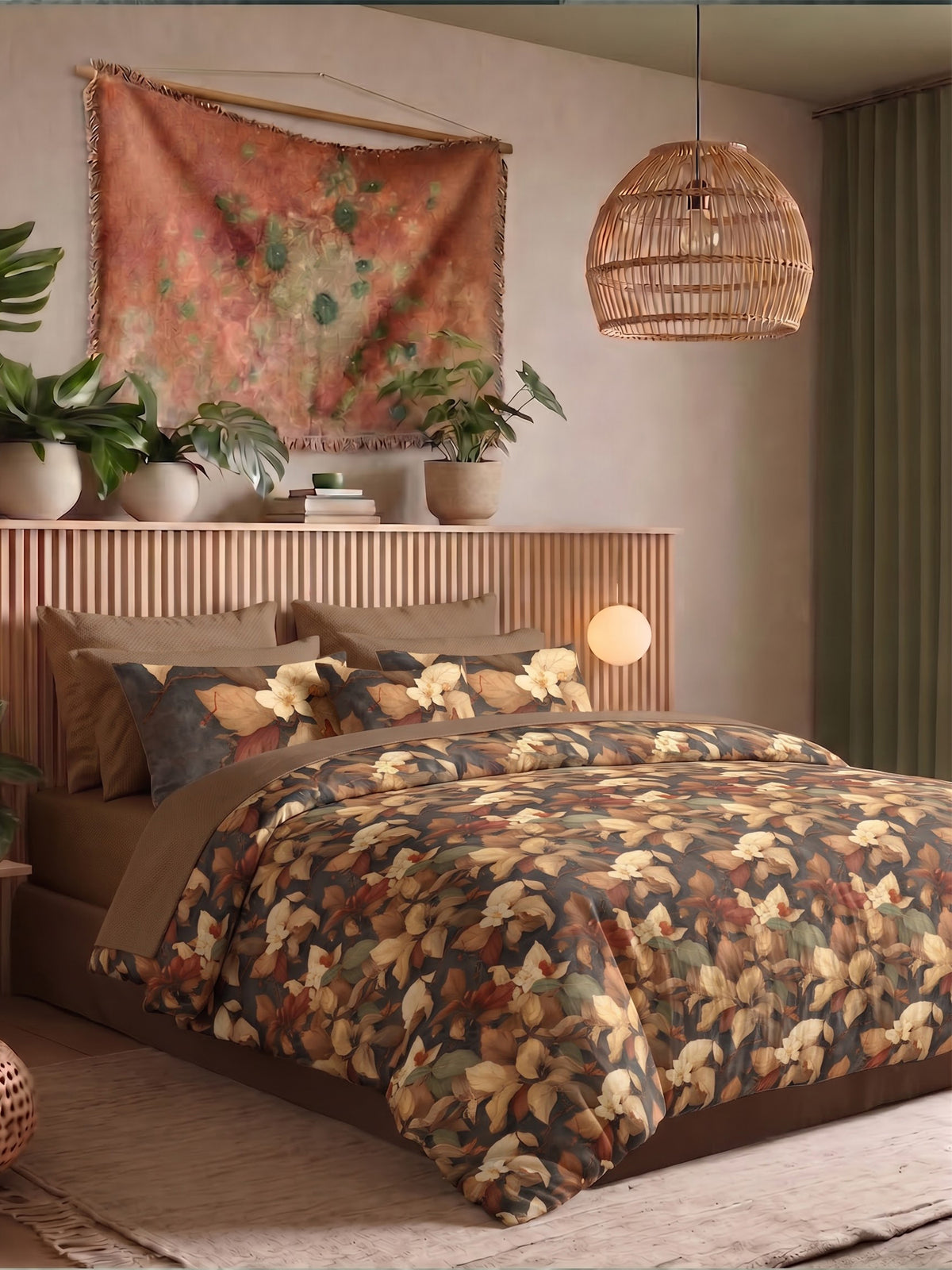 LABHAM Flora Fauna 200TC Natura Soft Bedsheet Set With 2 Matching Pillow Covers - King Size