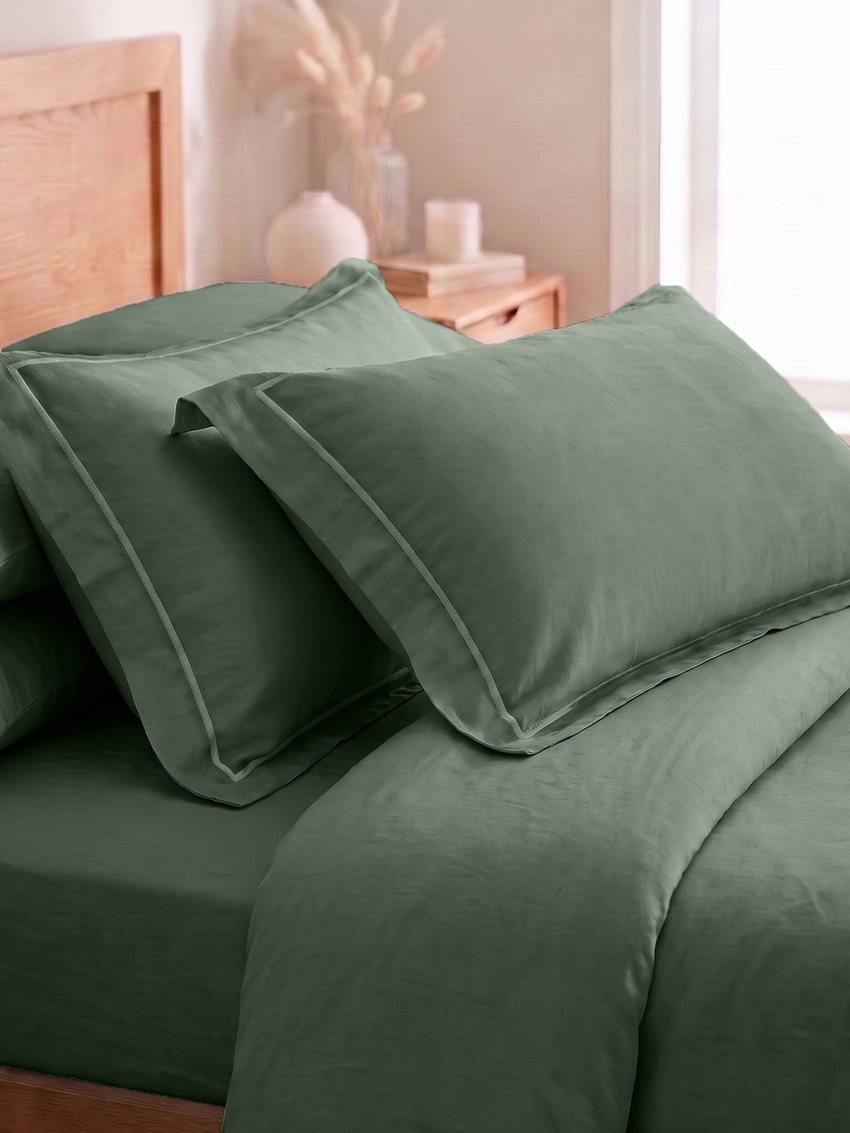 LABHAM 400TC 100% Bamboo King Size Bedsheet Set wit 2 Matching Pillow Covers - Cooling, Ultra Soft & Breathable - Green