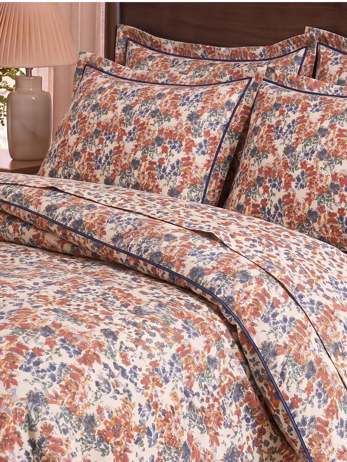Hemline 500TC 100% Cotton Printed King Size Bedsheet Set with 2 Matching Pillow Covers - King Size