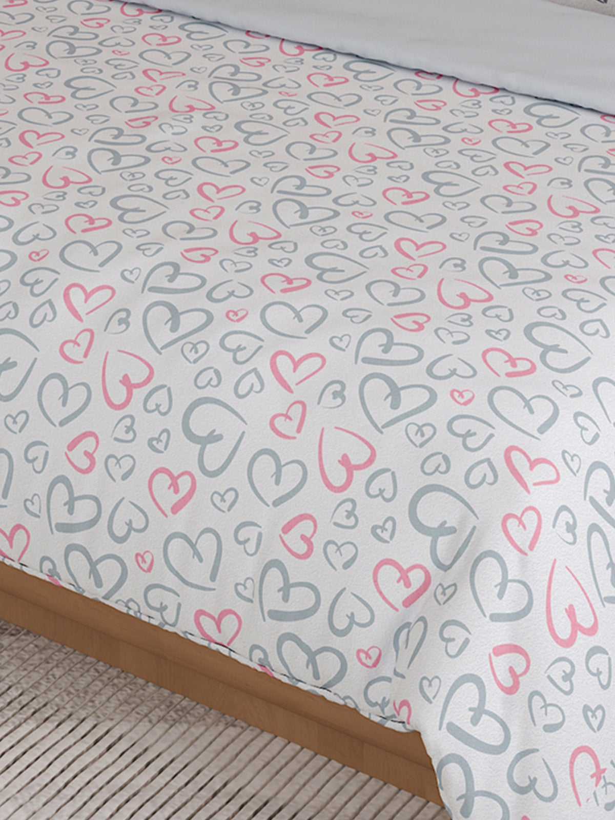 LABHAM Love Forever 200TC Natura Soft Coral Multi Heart Doodle Print Bedsheet Set With 2 Matching Pillow Covers - King Size