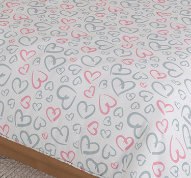LABHAM Love Forever 200TC Natura Soft Coral Multi Heart Doodle Print Bedsheet Set With 2 Matching Pillow Covers - King Size