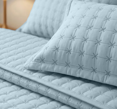 SOLACE 300GSM Cross Stitch Embroidered Quilt Bed Cover Set with 2 Pillow Covers – King Size