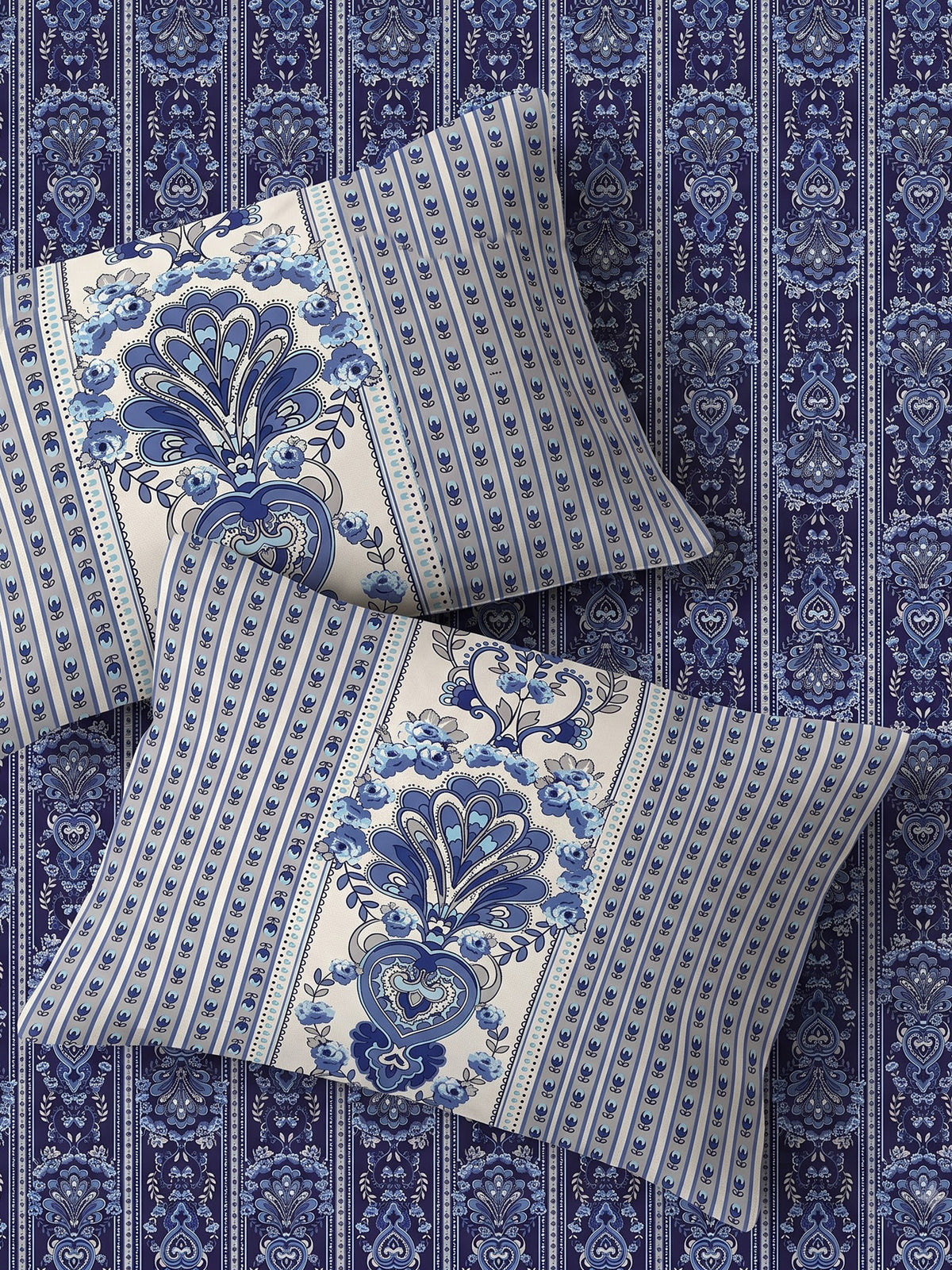 LABHAM Indigo 200TC Natura Soft Bedsheet Set With 2 Matching Pillow Covers - King Size