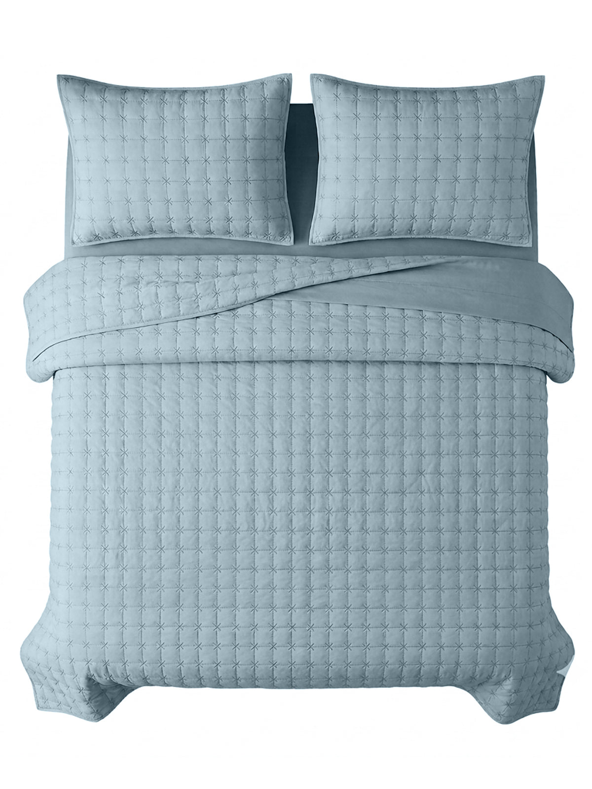 SOLACE 300GSM Cross Stitch Embroidered Quilt Bed Cover Set with 2 Pillow Covers – King Size