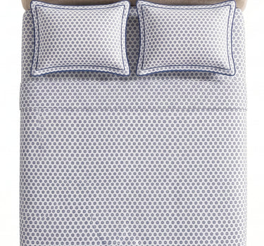 LABHAM Hemline 500TC 100% Cotton Printed King Size Bedsheet Set with 2 Matching Pillow Covers - King Size ( Indigo Booti )