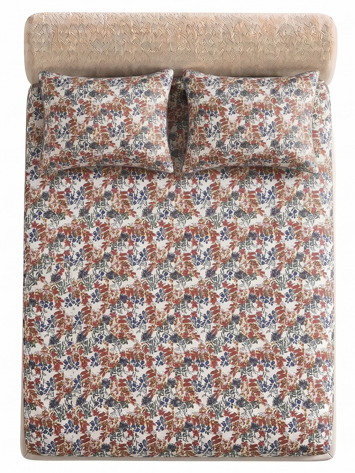 Hemline 500TC 100% Cotton Printed King Size Bedsheet Set with 2 Matching Pillow Covers - King Size