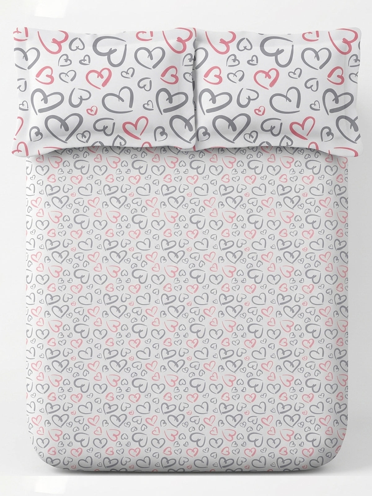 LABHAM Love Forever 200TC Natura Soft Coral Multi Heart Doodle Print Bedsheet Set With 2 Matching Pillow Covers - King Size