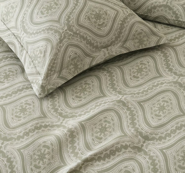 LABHAM Kadambari 300TC cotton king bedsheet in green — Moroccan ogee damask percale (view 4)