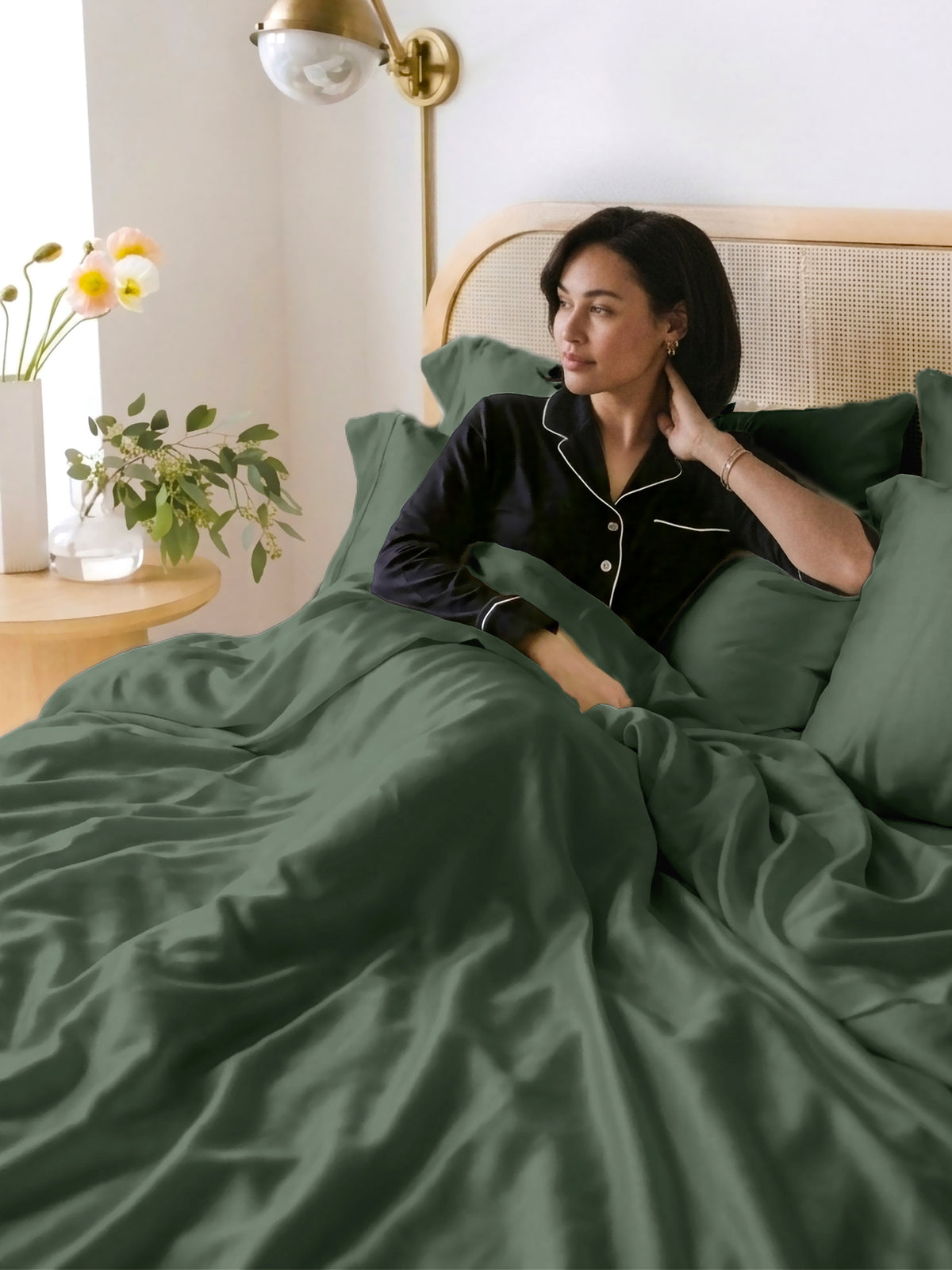 LABHAM 400TC 100% Bamboo King Size Bedsheet Set wit 2 Matching Pillow Covers - Cooling, Ultra Soft & Breathable - Green