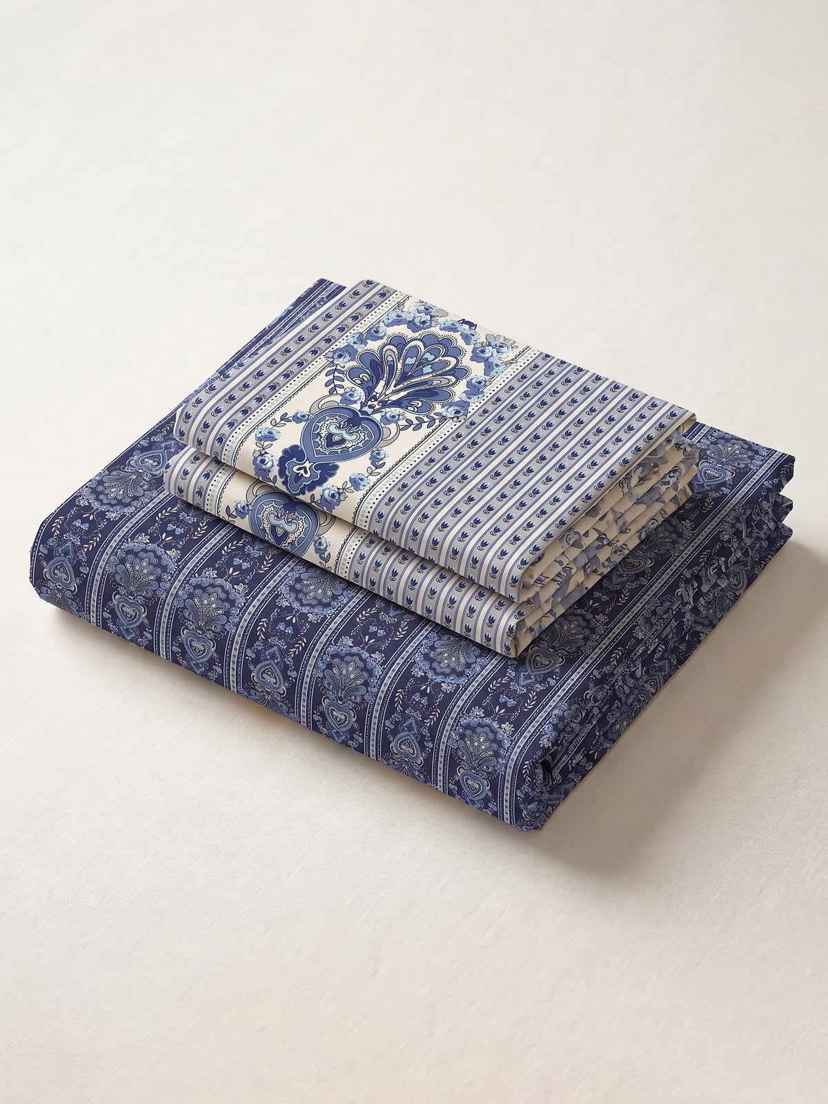 LABHAM Indigo 200TC Natura Soft Bedsheet Set With 2 Matching Pillow Covers - King Size