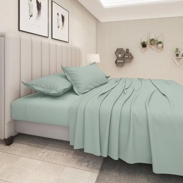 600TC Luxury 100% Pure Cotton Solid Bedsheet Set (Summer Green)