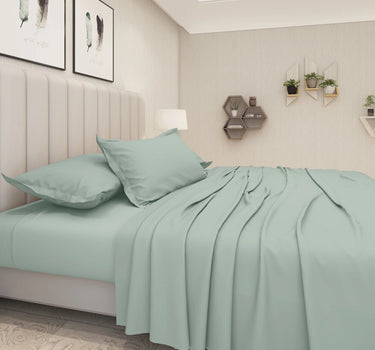 600TC Luxury King Size Pure Cotton Solid Bedsheet Set (Summer Green)