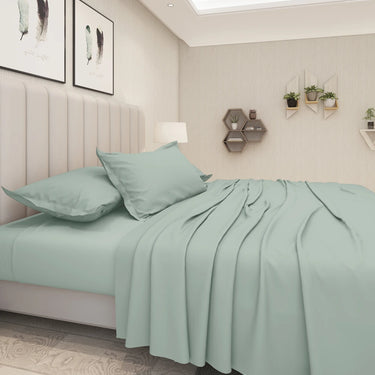 600TC Luxury King Size Pure Cotton Solid Bedsheet Set (Summer Green)