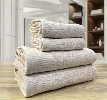 Celebration 4Pc Towel Set - 500GSM 2Pc Bath Towels & 2Pc Hand Towels (Beige)