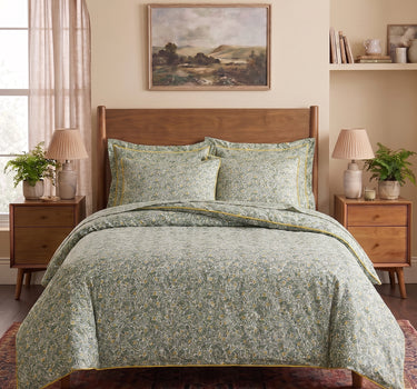 LABHAM Hemline 500TC 100% Cotton Printed King Size Bedsheet Set with 2 Matching Pillow Covers - King Size ( Sage Bloom )