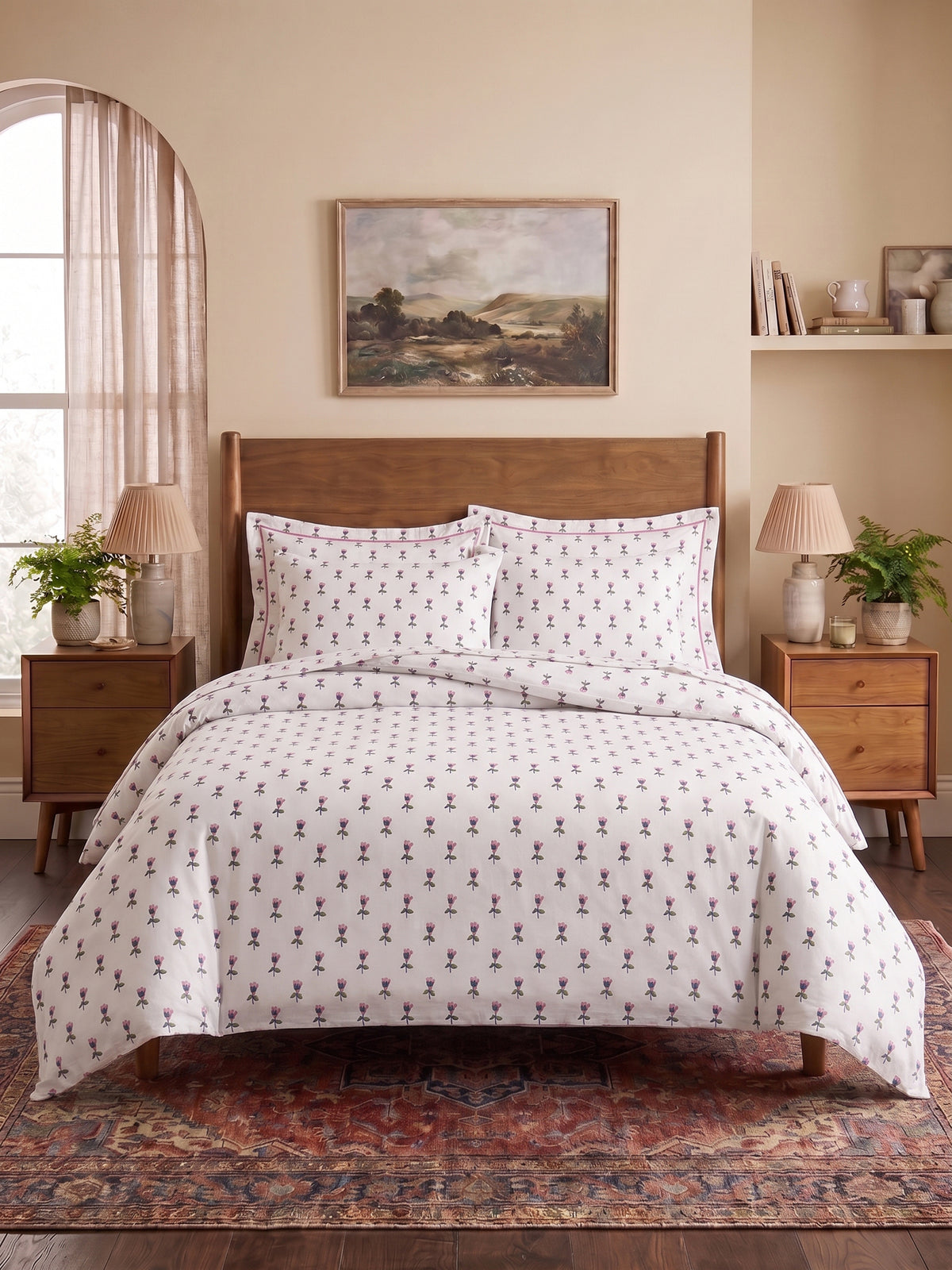 LABHAM Hemline 500TC 100% Cotton Printed King Size Bedsheet Set with 2 Matching Pillow Covers - King Size