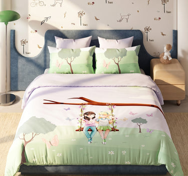 LABHAM Happy Home 200TC Natura Soft Garden Swing Print Lilac Bedsheet Set With 2 Matching Pillow Covers - King Size