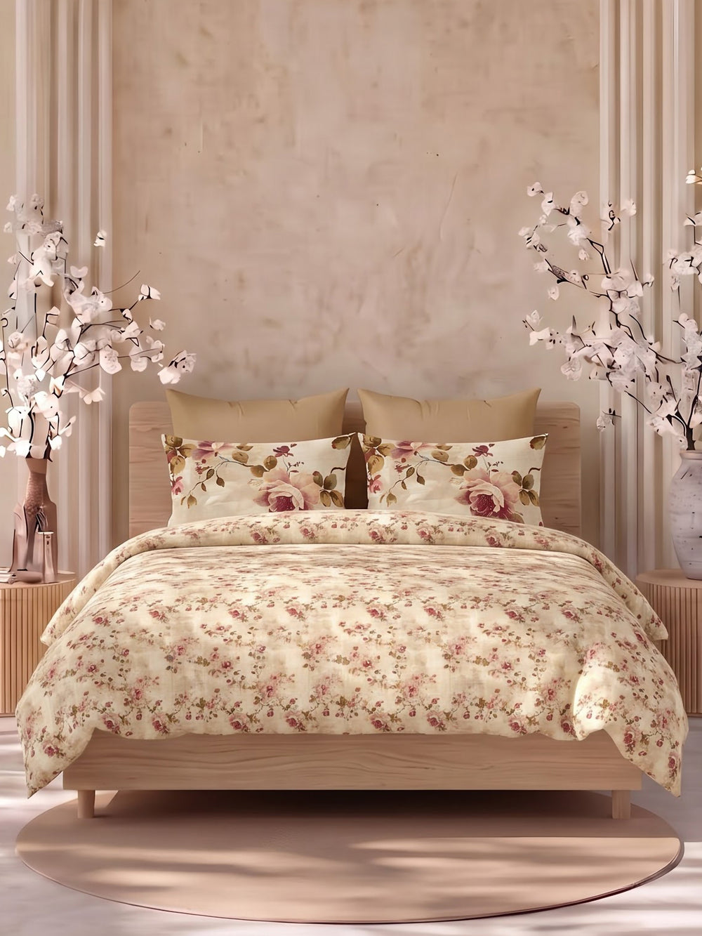 LABHAM Flora Fauna 200TC NaturaSoft bedsheet in Bedsheet Set With 2 Matching Pillow Covers - King Size, styled on a king bed