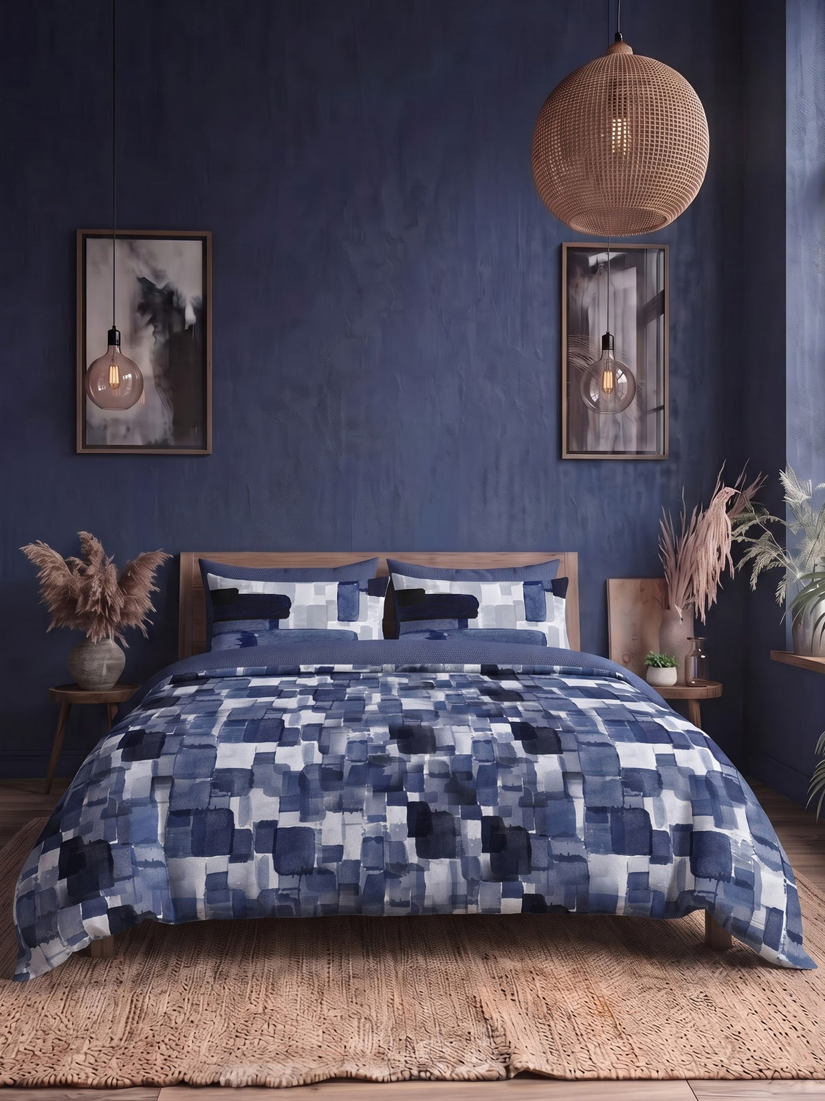 LABHAM Indigo 200TC Natura Soft Bedsheet Set With 2 Matching Pillow Covers - King Size