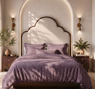 LABHAM Kadambari 300TC cotton king bedsheet in purple — Moroccan ogee damask percale (view 2)