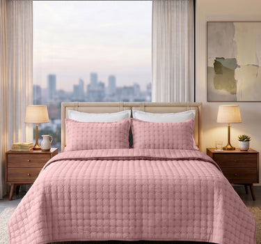 SOLACE 300GSM Cross Stitch Embroidered Quilt Bed Cover Set with 2 Pillow Covers – King Size