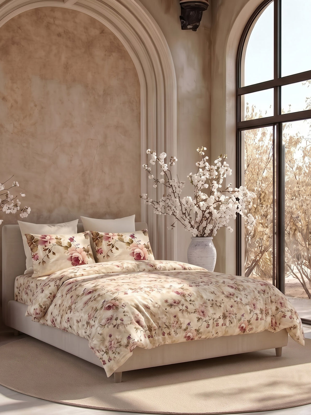 LABHAM Flora Fauna 200TC Natura Soft Bedsheet Set With 2 Matching Pillow Covers - King Size