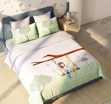 LABHAM Happy Home 200TC Natura Soft Garden Swing Print Lilac Bedsheet Set With 2 Matching Pillow Covers - King Size