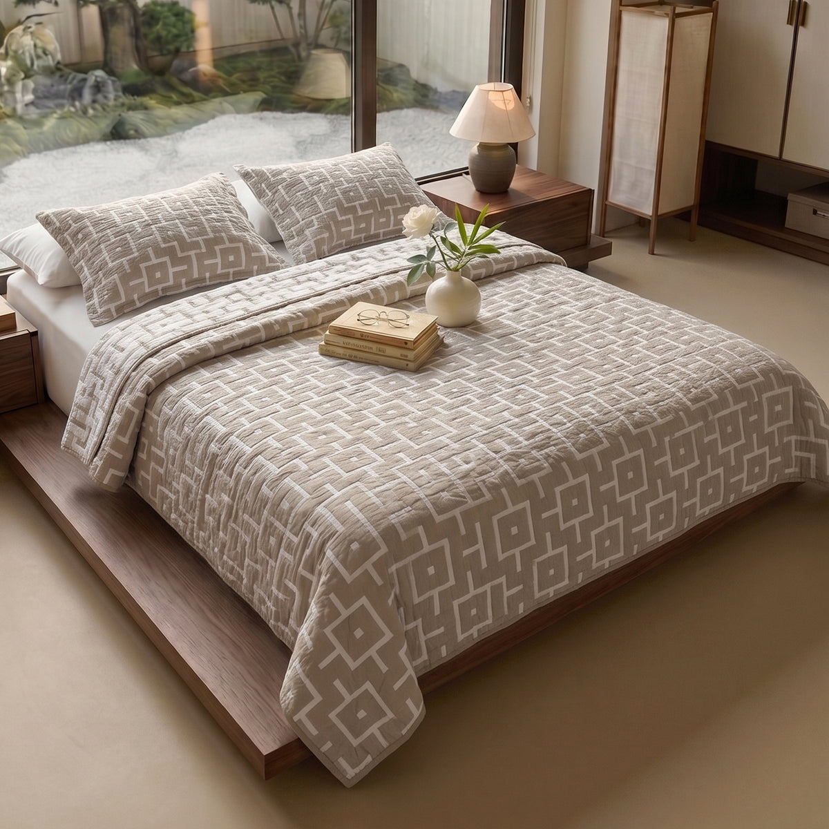 Egyptian Cotton King Bedcover With 2 Pillow Covers And Multipurpose Bag