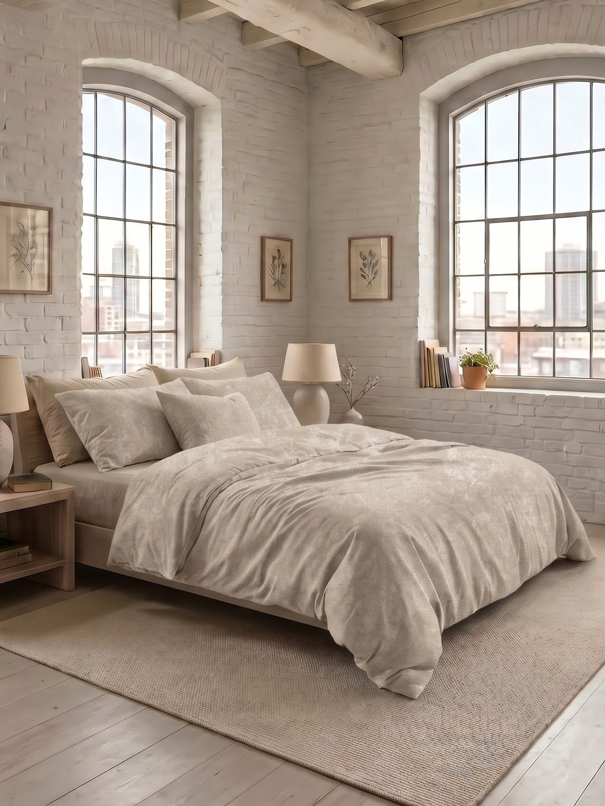 LABHAM Acid Wash 200TC Natura Soft Bedsheet Set With 2 Matching Pillow Covers - King Size