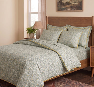LABHAM Hemline 500TC 100% Cotton Printed King Size Bedsheet Set with 2 Matching Pillow Covers - King Size ( Sage Bloom )