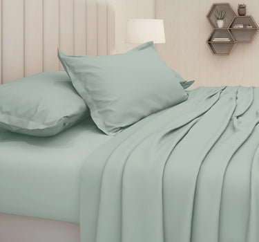 600TC Luxury King Size Pure Cotton Solid Bedsheet Set (Summer Green)