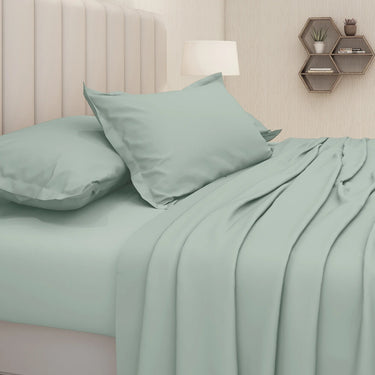600TC Luxury King Size Pure Cotton Solid Bedsheet Set (Summer Green)