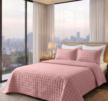 SOLACE 300GSM Cross Stitch Embroidered Quilt Bed Cover Set with 2 Pillow Covers – King Size