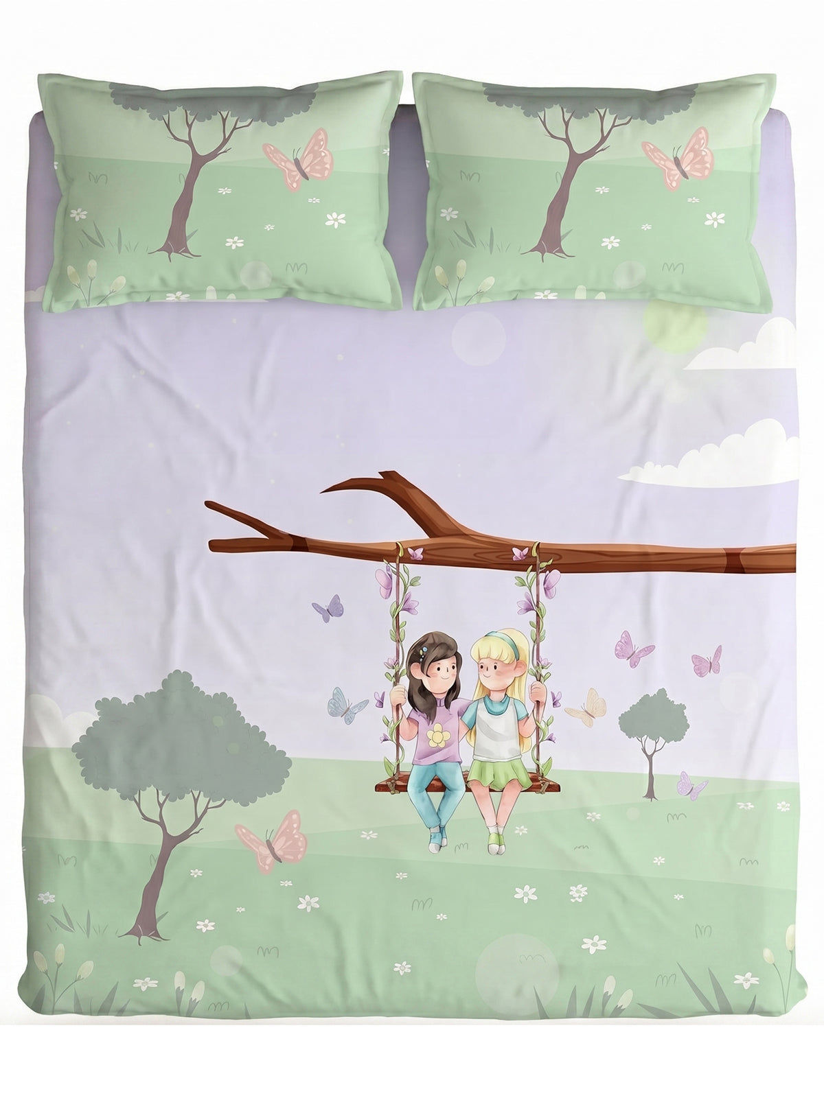 LABHAM Happy Home 200TC Natura Soft Garden Swing Print Lilac Bedsheet Set With 2 Matching Pillow Covers - King Size