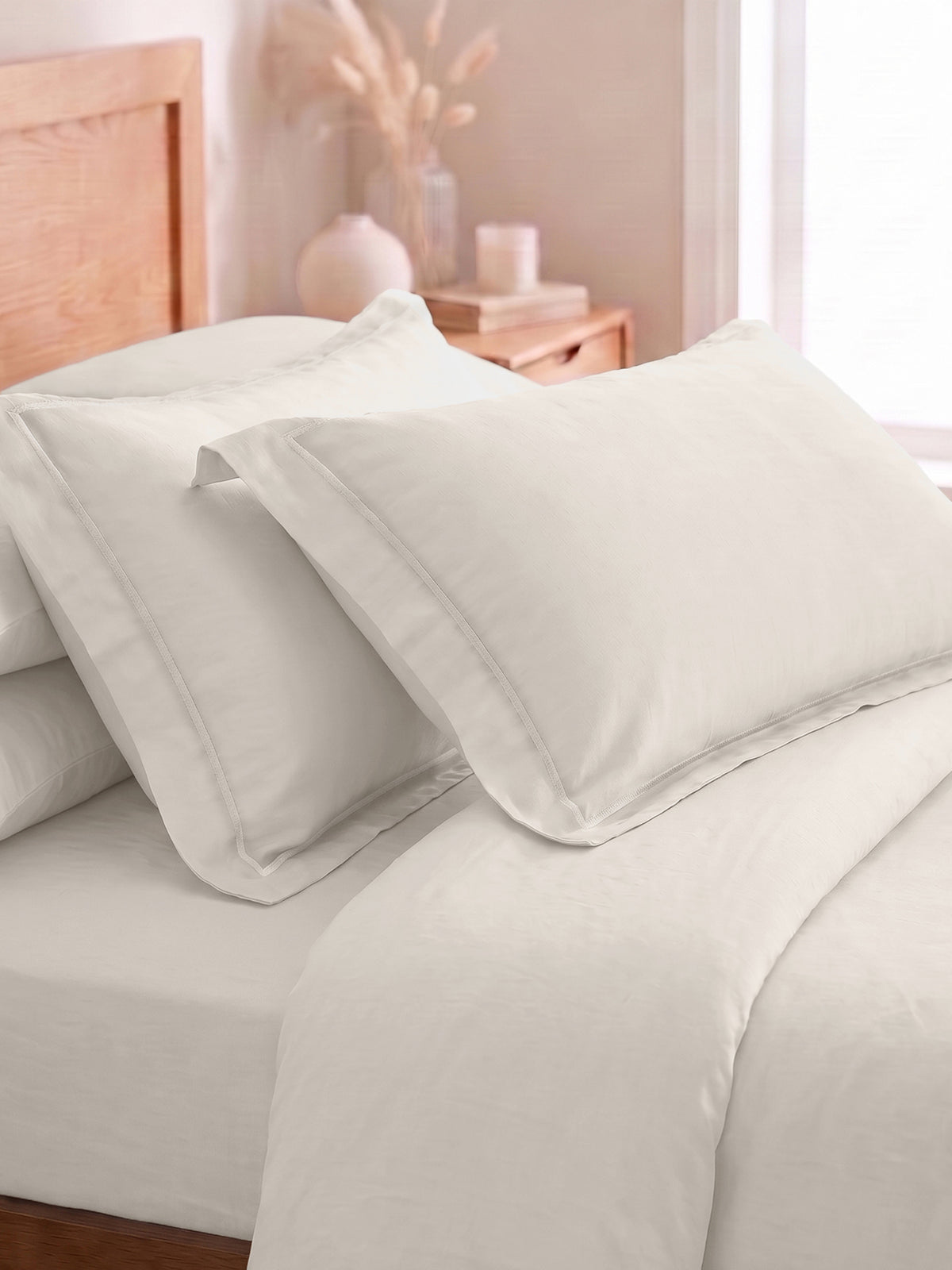 LABHAM 400TC 100% Bamboo King Size Bedsheet Set wit 2 Matching Pillow Covers - Cooling, Ultra Soft & Breathable - Ivory