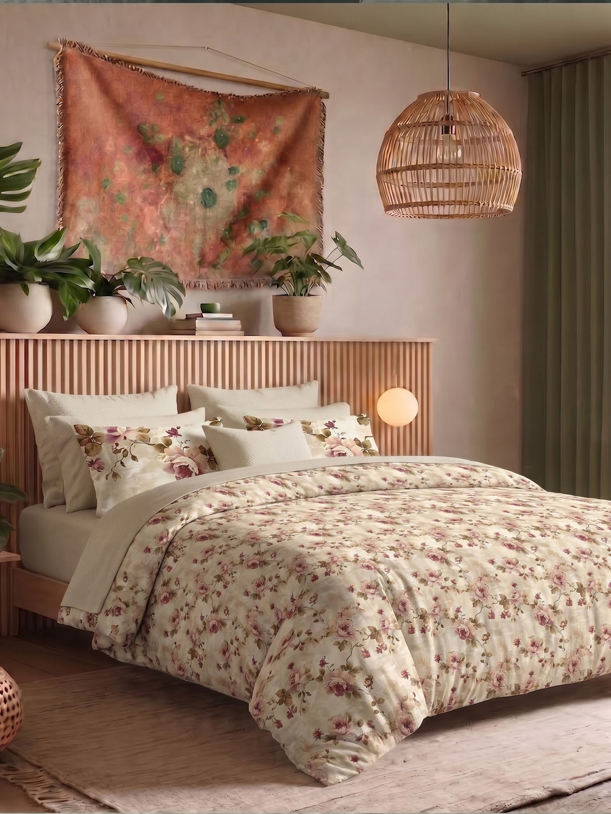 LABHAM Flora Fauna 200TC Natura Soft Bedsheet Set With 2 Matching Pillow Covers - King Size